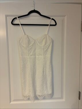 Lulu's White Lace Mini Dress with Spaghetti Straps